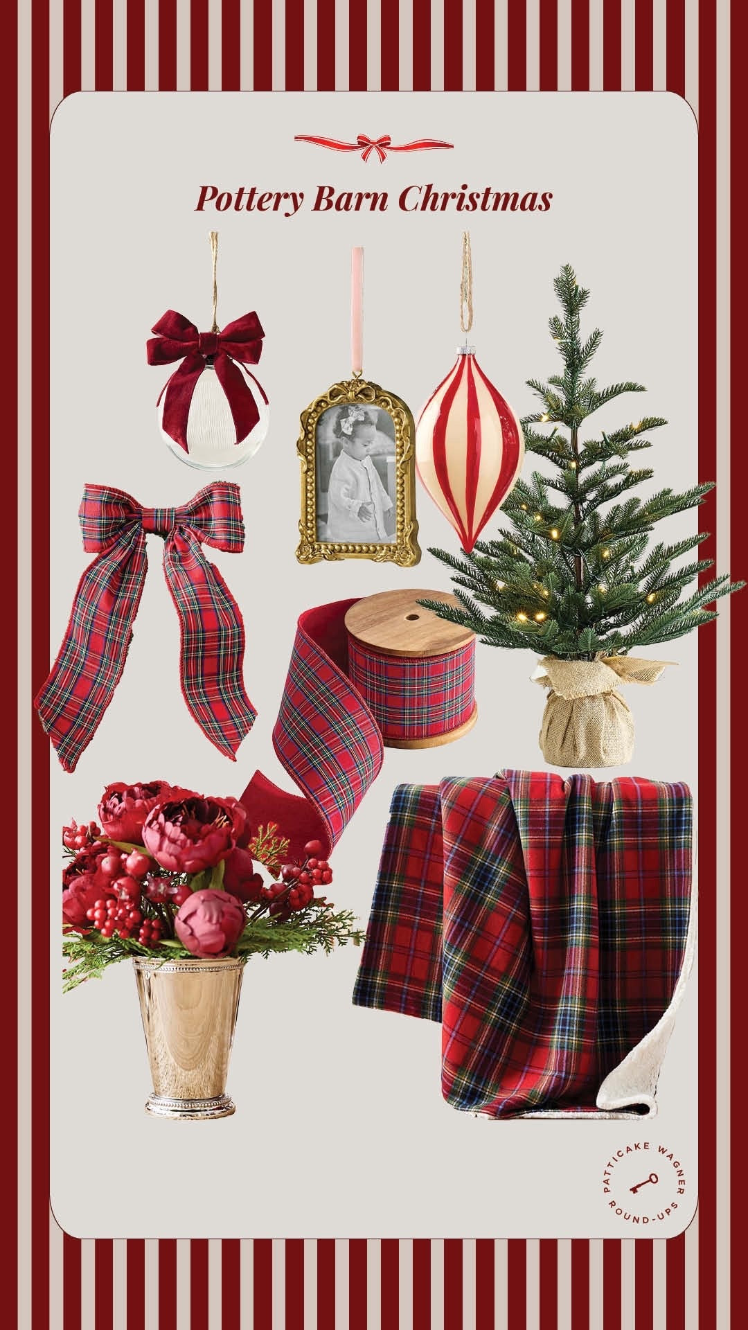 Pottery Barn Classic Christmas. Most of their ornaments are free shipping. I bought the mint julep vase, plaid bows and ribbons.

#LTKHome #LTKHoliday #LTKGiftGuide
