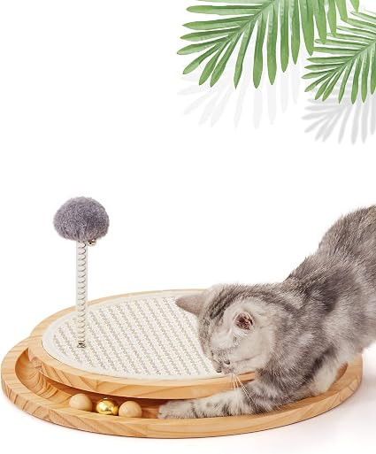 Cat Scratcher, Cat Natural Sisal Scratching Pad, Kitten Interactive Toy with Ball Track Spring Ba... | Amazon (US)