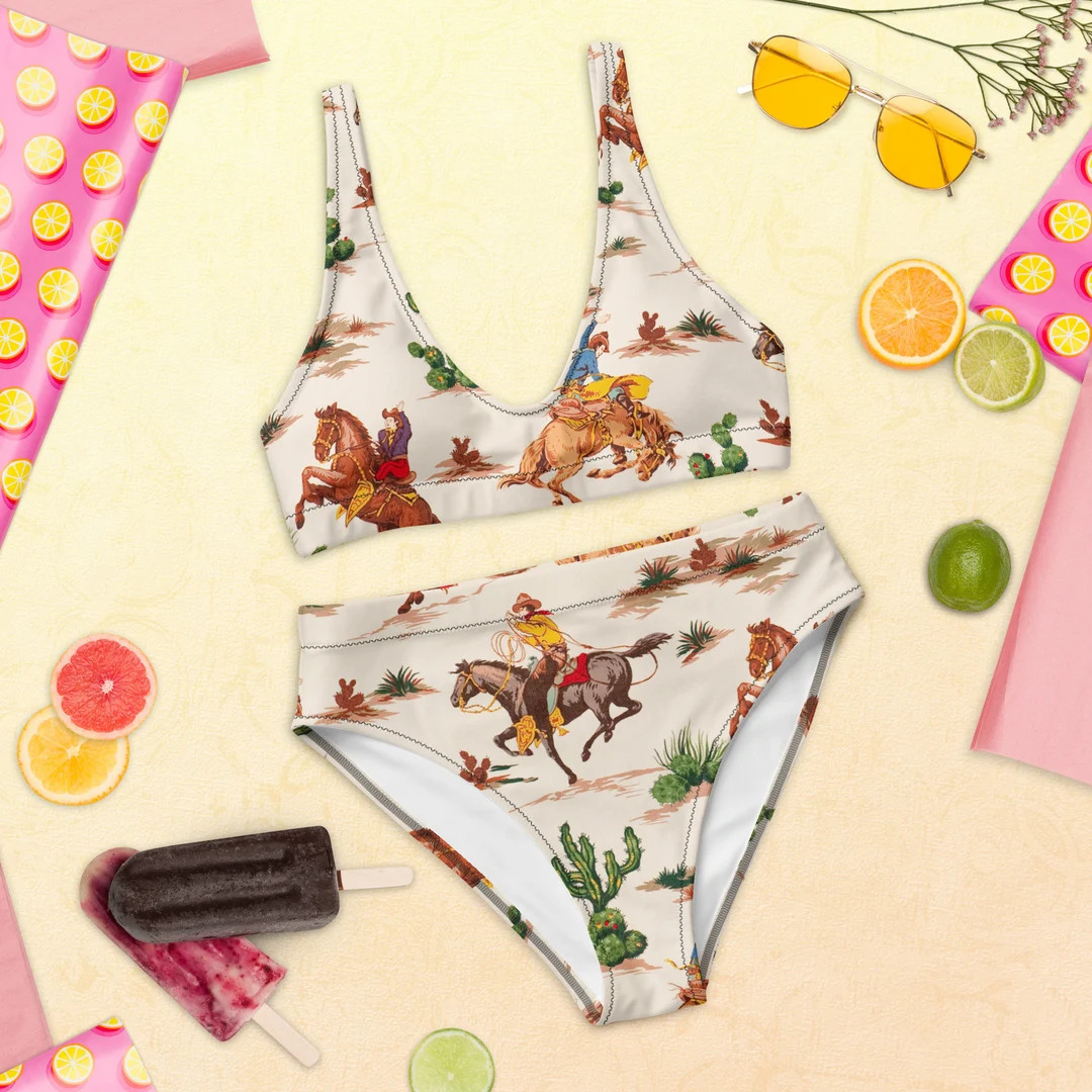 Western Recycled High-waisted Bikini Biking Western Bikini Cowgirl Bikini for the Beach for the P... | Etsy (US)