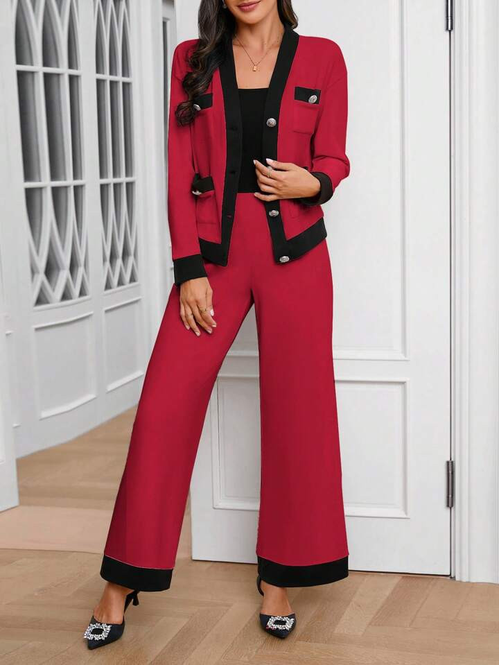 SHEIN Clasi Women's Single Breasted Long Sleeve Jacket And Pants Two Piece Set | SHEIN