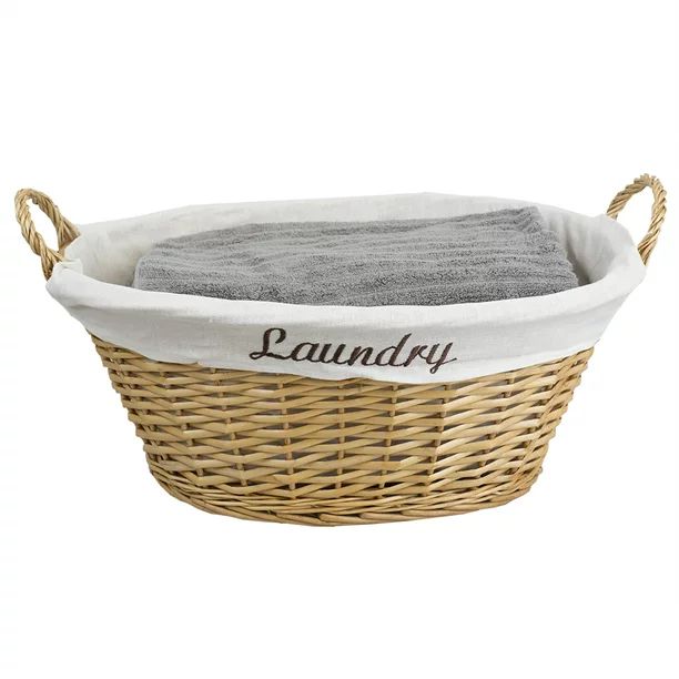 Home Basics Wicker Laundry Basket with Removeable Liner, Natural - Walmart.com | Walmart (US)