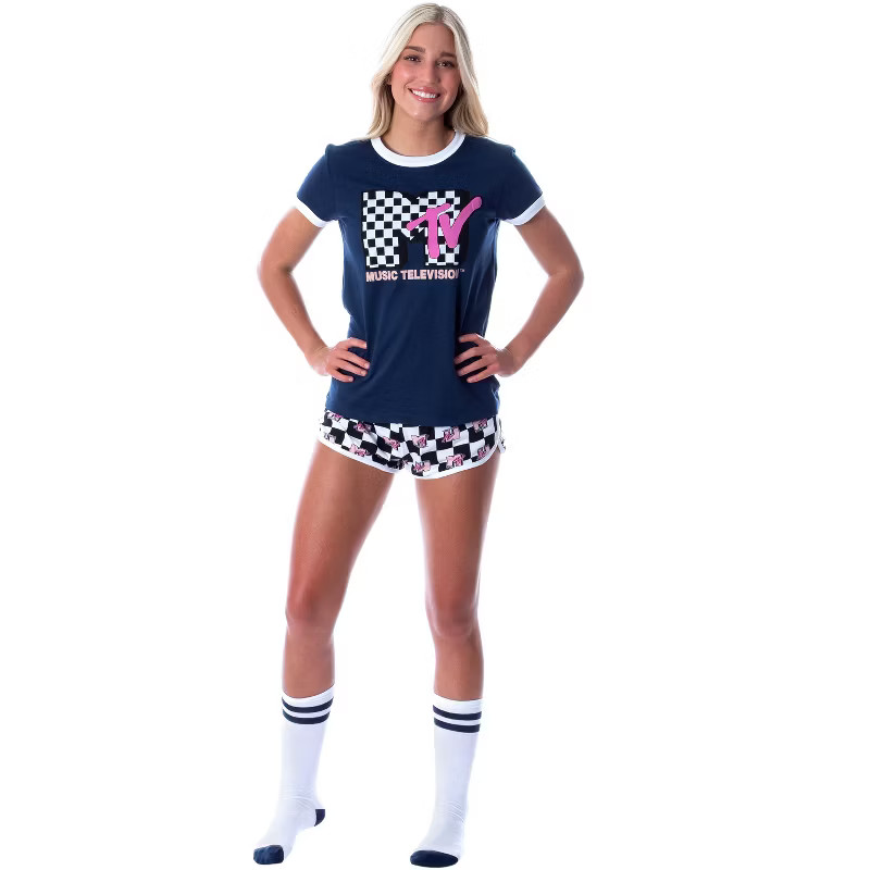 MTV Women's 3 Piece Lounge Wear Pajama Set (Boxer Shorts, Shirt, Socks) | Target