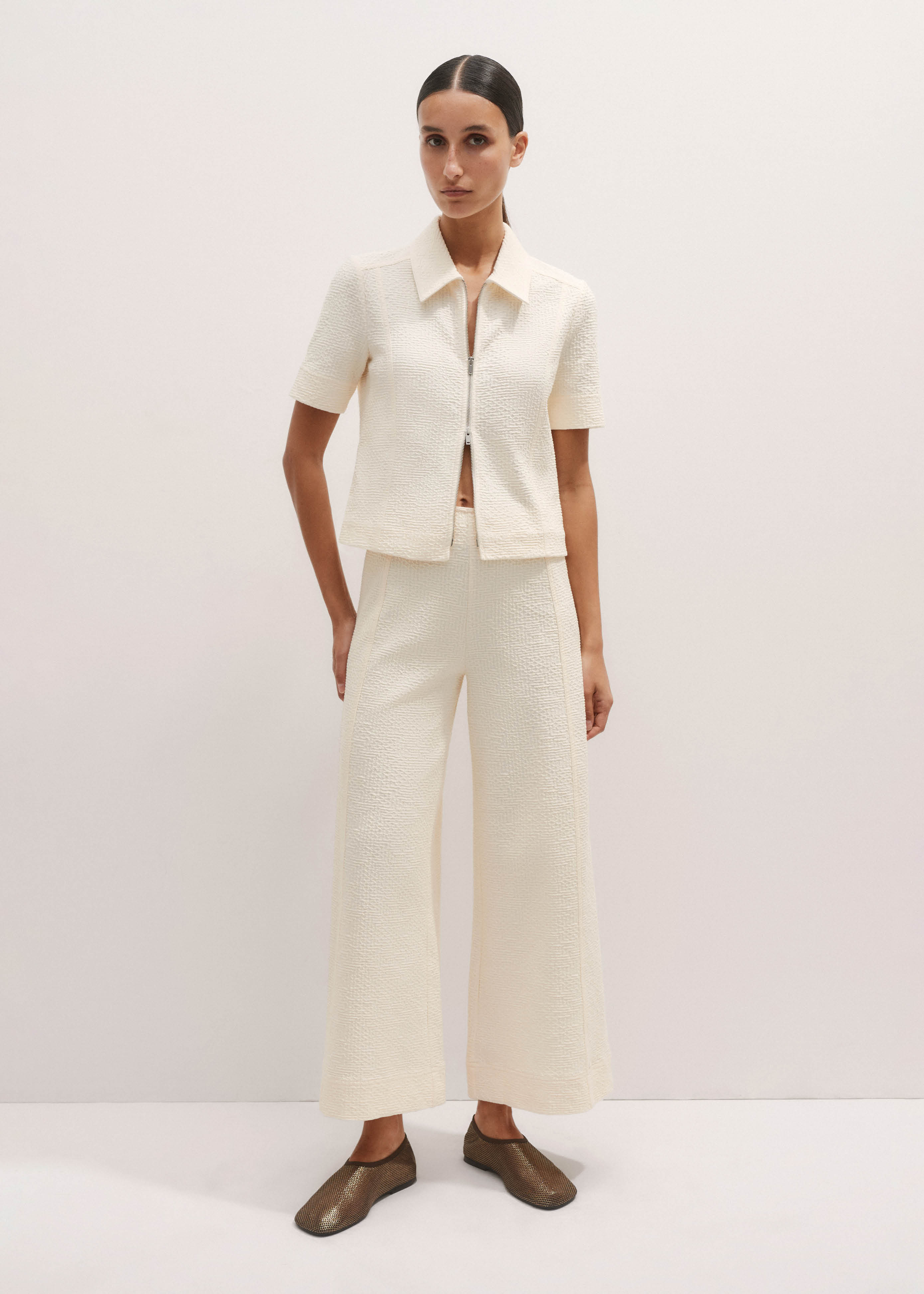 Textured Ponte Zip Front Top + Wide-Leg Trouser Co-ord | ME+EM Global (Excluding US)