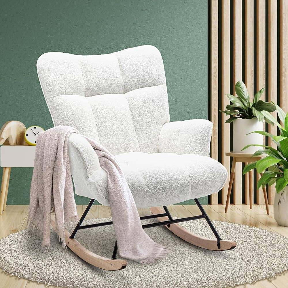 SAETSFEG Rocking Chair Nursery Teddy Upholstered Glider Rocker Chair Padded Seat with High Backre... | Amazon (CA)