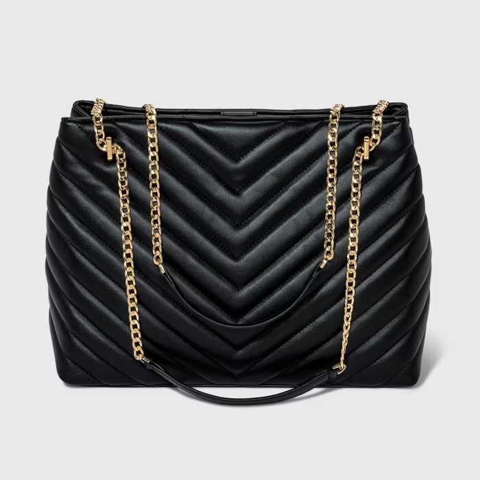 Quilted Chain Handle Tote Handbag - A New Day™ Black | Target
