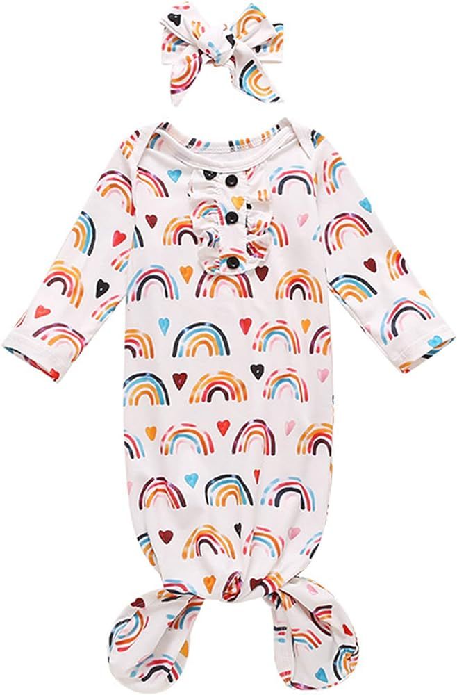 Infant Girl Cotton Sleeper Gown Baby Rainbow Knotted Pajamas Newborn Sleepwear Sleeping Bag with ... | Amazon (US)