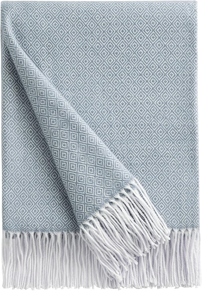 BOURINA Decorative Diamond Lattice Faux Cashmere Fringe Throw Blanket Lightweight Soft Cozy for B... | Amazon (US)