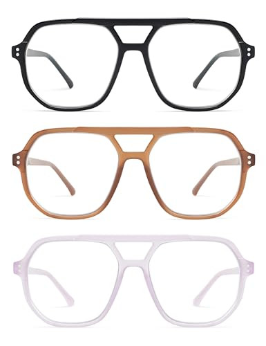 AMOMOMA Trendy Retro Aviator Reading Glasses for Women Men,Classic Large Oversized Reader Blue Light Computer Frame AM6145 C1+C3+C5 1.75x | Amazon (US)