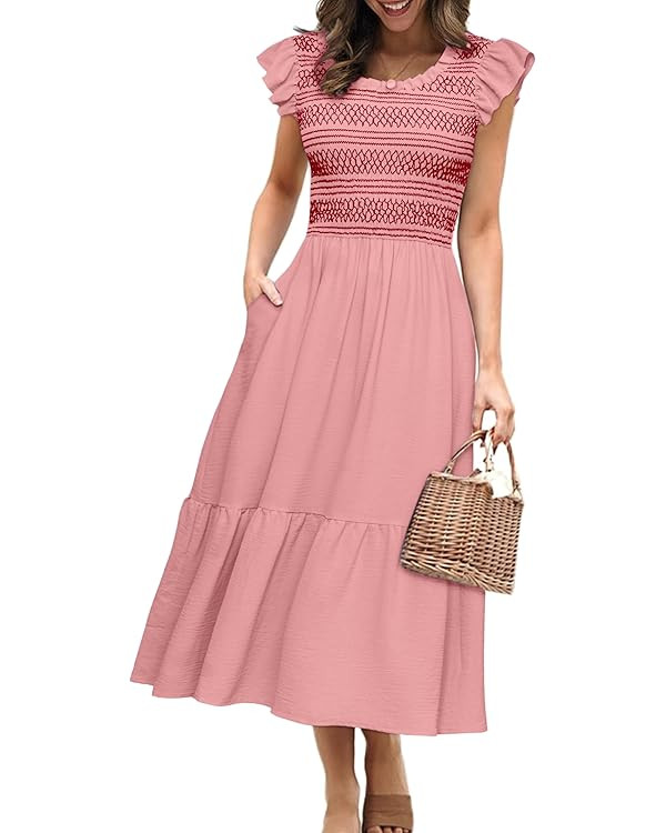 Simplee Womens Boho Maxi Dress Flutter Sleeve Summer Casual Smocked Waist A Line Flowy Tiered Dre... | Amazon (US)