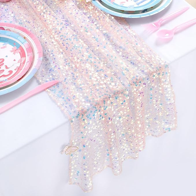 Rosy Beige Iridescent Table Runner 25x120 Inches Table Runners Ocean Theme Little Mermaid Birthda... | Amazon (US)