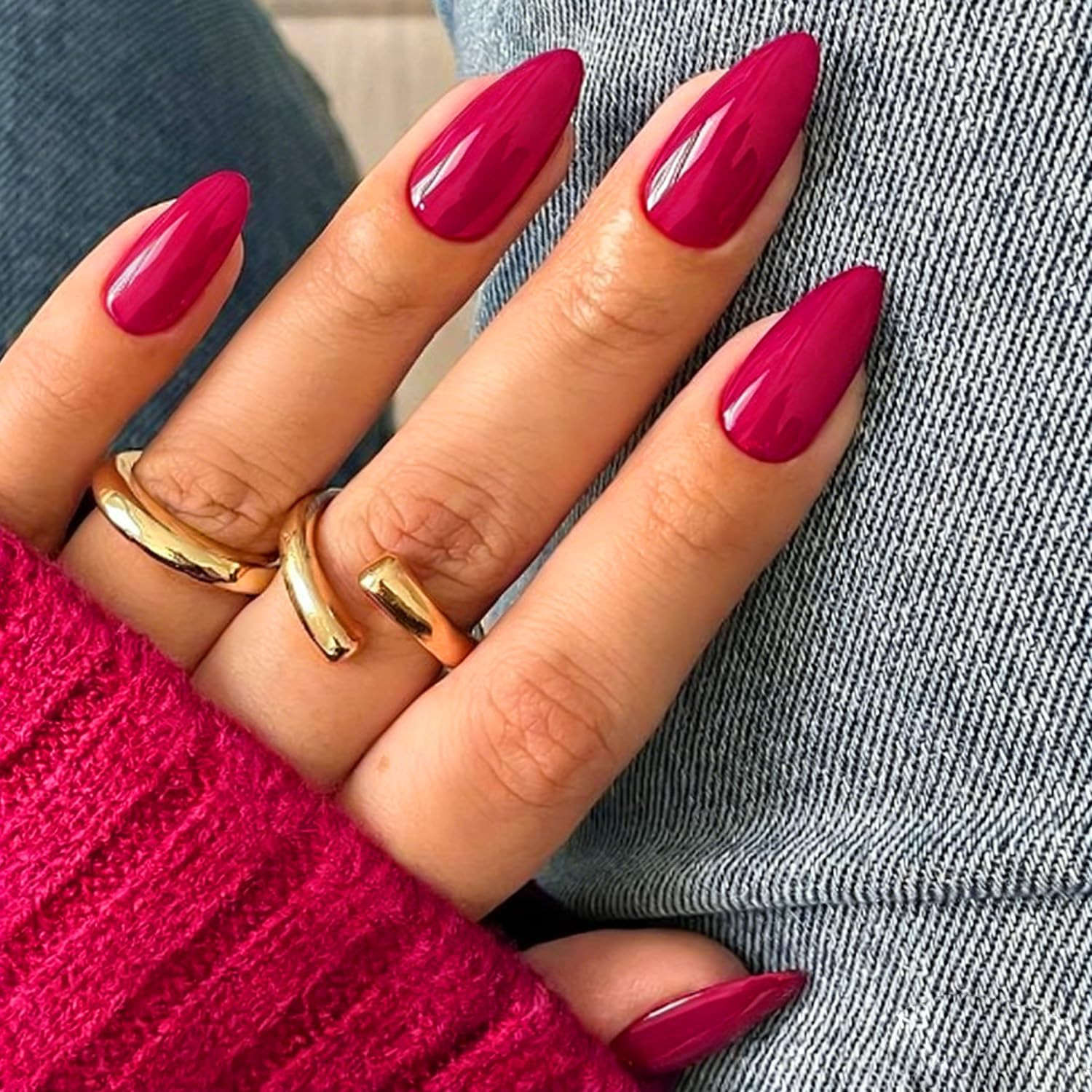 Modelones Press on Nails Almond, Raspberry Spring Short Fake Nails, Reusable Nail Kit with Nail G... | Amazon (US)