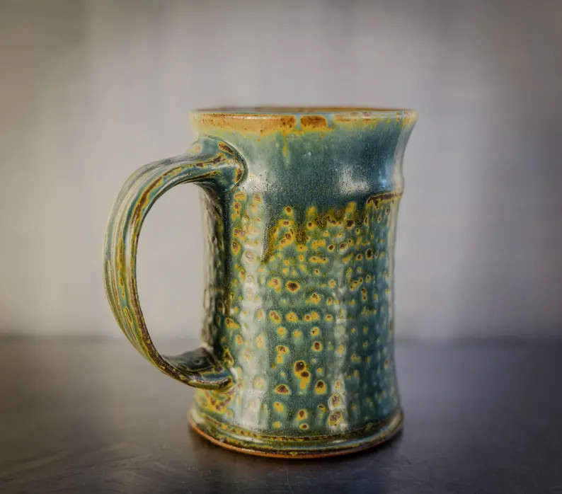 Tankard Mug, 19 Oz Handmade Stoneware High Fired Mug, Ash Glazed, 4 Finger Handle - Etsy | Etsy (US)