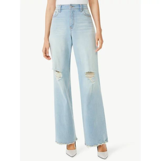 Scoop Women's Wide Leg Jeans with Deconstructed Hem - Walmart.com | Walmart (US)