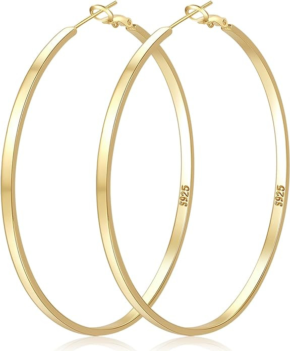 LOUMILEO Sterling Silver Hoop Earrings Large Silver Hoop Earrings for Women Lightweight Big Hoops... | Amazon (US)
