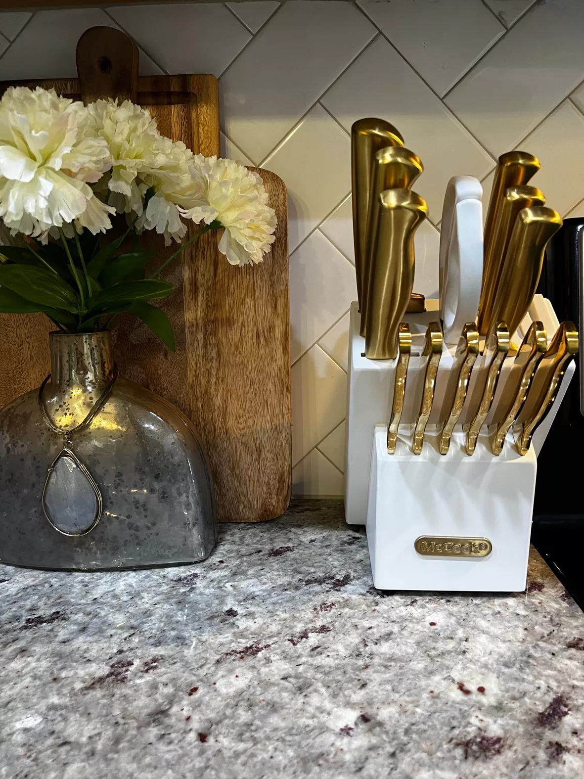 McCook MC21G Knife Sets,15 Pieces Golden Titanium Kitchen Knife Block Sets  with Built-in Sharpener
