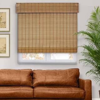 Natural Woven Light Filtering Cordless Bamboo Roman Shades for Windows, 36 in. W x 64 in. L, Jacobean | The Home Depot