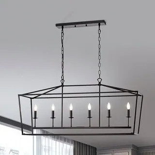 Jayce Matte Black 6-Light Metal Linear Chandelier | Bed Bath & Beyond