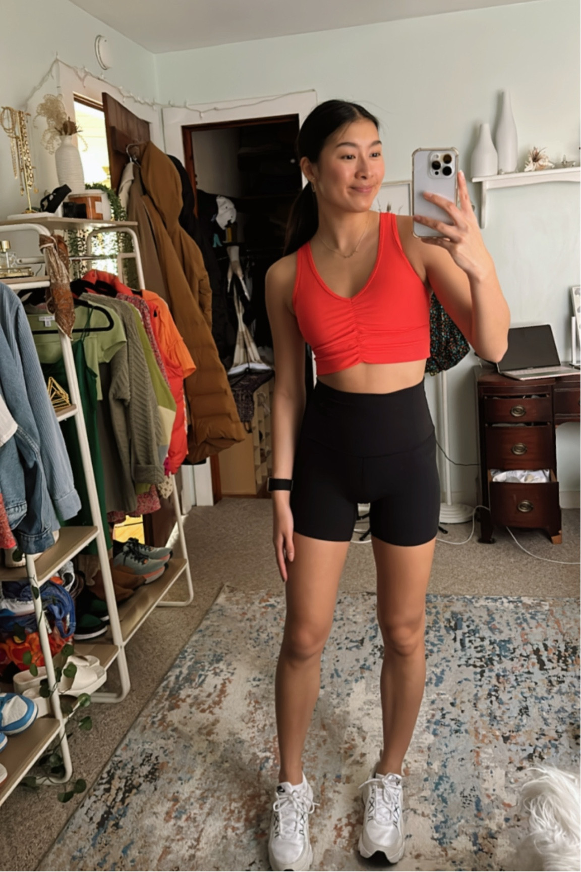 Todays gym fit! 
Loving this sports bra! It’s so soft and I love the pop of color! 

My go to biker shorts for ALL occasions! Currently not on site, but they are the Lululemon Align biker short 6”!! 
A good dupe is the TNA aritzia butter cheeky biker shorts! 

And of course the shoes I swear by, my RYZs! 

#LTKstyletip #LTKunder50 #LTKfit