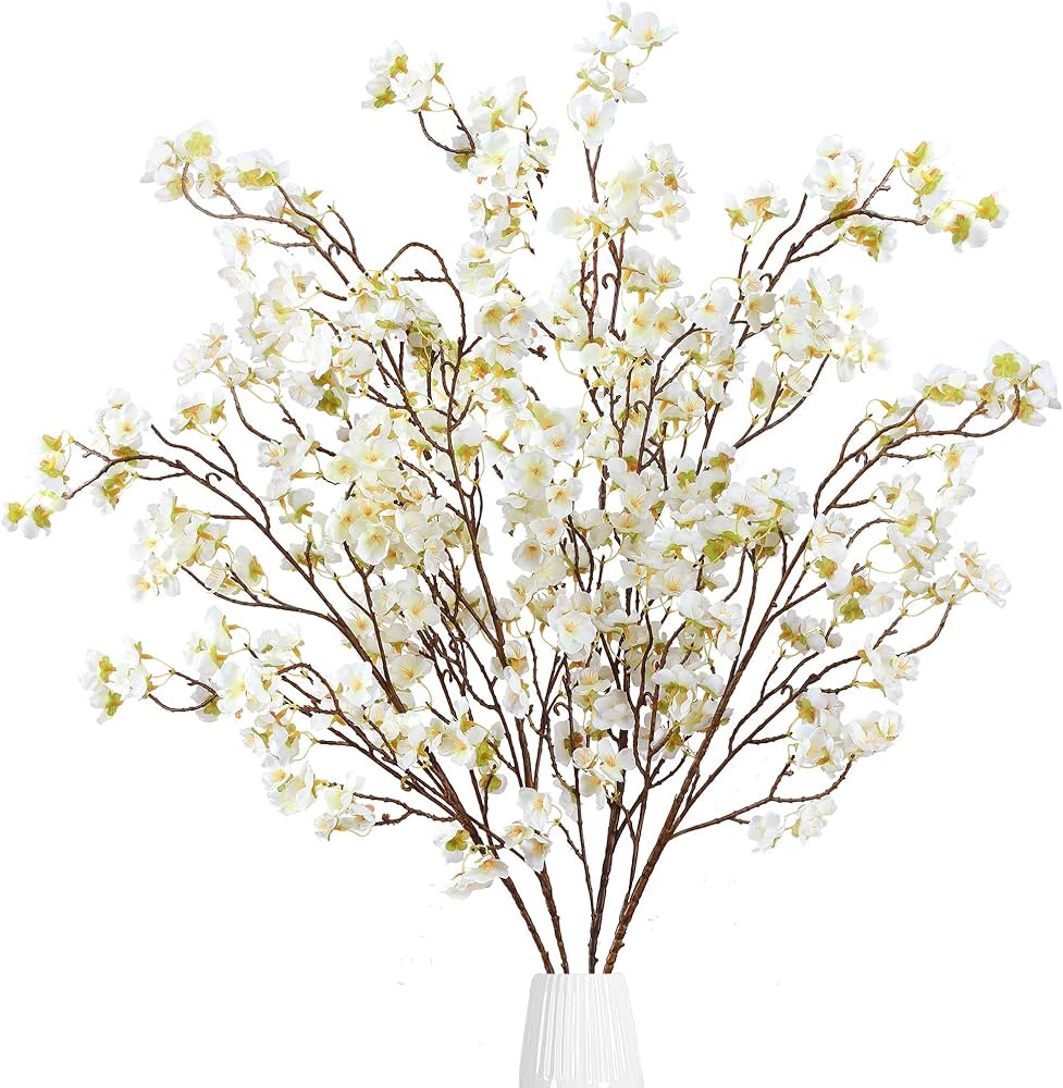 Sggvecsy Artificial Cherry Blossom Flowers 4 Pcs Faux Cherry Blossom Stems Faux Silk Cherry Bloss... | Amazon (US)