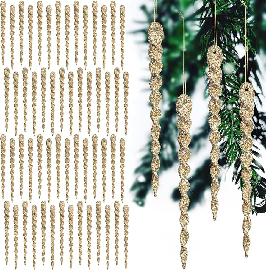 60 Pieces Twisted Icicle Ornament Christmas Tree Decoration Glitter Spiral Strip Hangings for Chr... | Amazon (US)