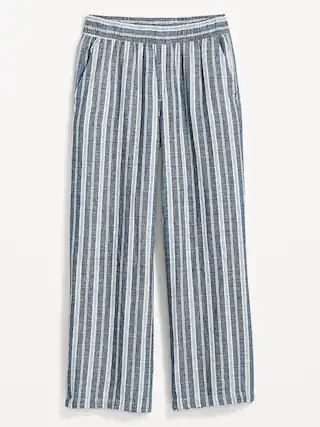 High-Waisted Striped Linen-Blend Wide-Leg Ankle Pants for Women | Old Navy (US)