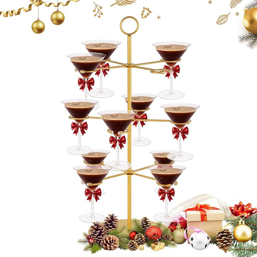 QPIX DIGITAL Champagne Tower,Metal Cocktail Tree Stand 3 Tier - 12 Holders For Champagne, Cocktai... | Amazon (US)