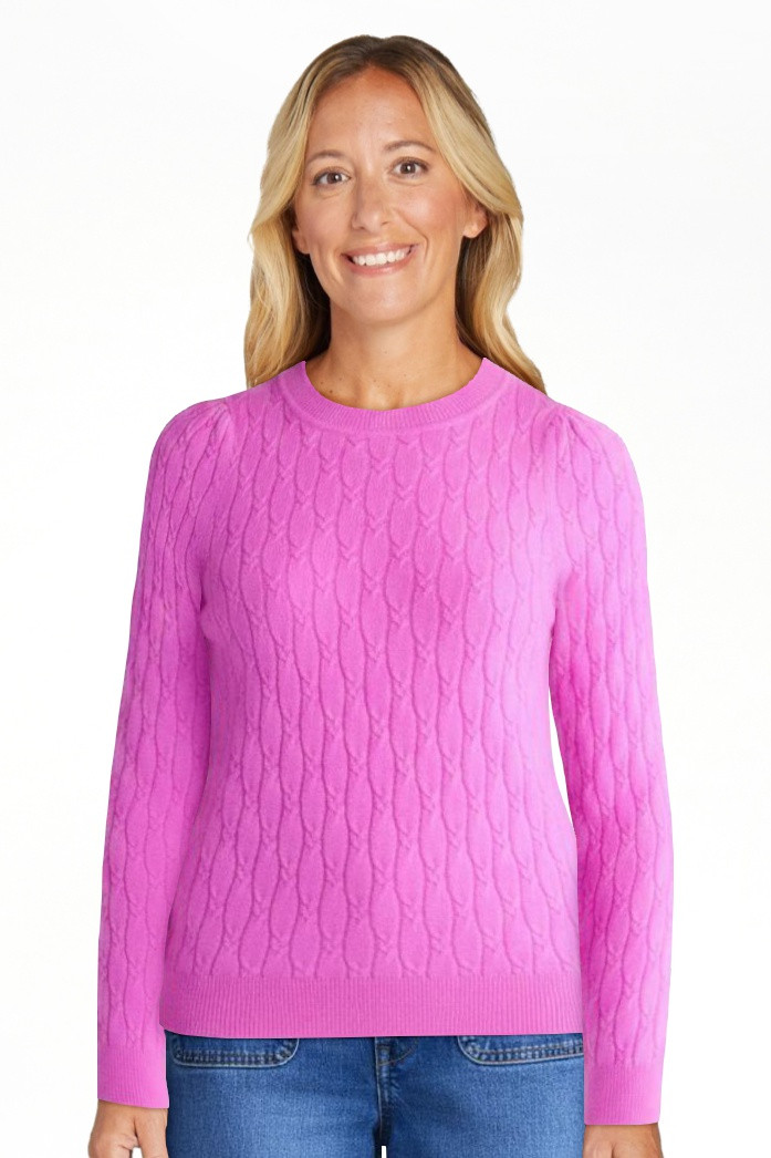 Free Assembly Women's and Women's Plus Cashmere Cable Knit Sweater with Puff Sleeves, Midweight, ... | Walmart (US)