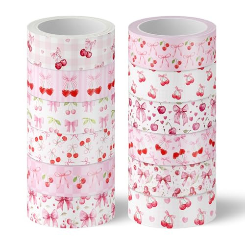 12 Rolls Pink Bow Washi Tape Cherry Bowknot Decorative Masking Tape Set Coquette Wrapping Paper T... | Amazon (US)