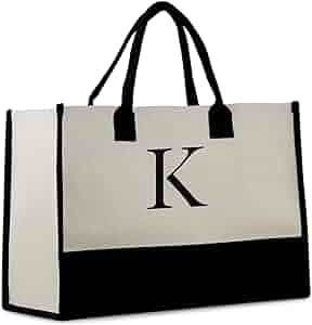 Personalized Gift Monogram Initial 100% Cotton Two Tone Chic Tote Bag with Customize Option - Bla... | Amazon (US)