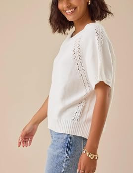 Yeokou Women Knit Crochet Top Short Sleeve Crew Neck Loose Fit Pullover Sweater Summer Fall Fashi... | Amazon (US)