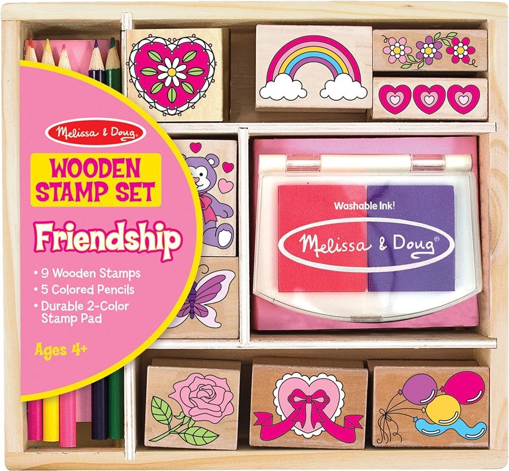 Melissa & Doug Wooden Stamp Set: Friendship - 9 Stamps, 5 Colored Pencils, and 2-Color Stamp Pad | Amazon (US)