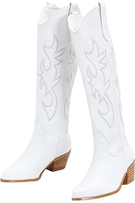 LISHAN Women's Western Boots Cowboy Cowgirl Boots, Embroidered White, 8 : Amazon.ca: Clothing, Shoes | Amazon (CA)