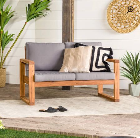 On sale right now at Wayfair. Perfect for a small backyard space! #ltkhome #outdoorfurniture #teakfurniture #wayfair #summer #backyard 