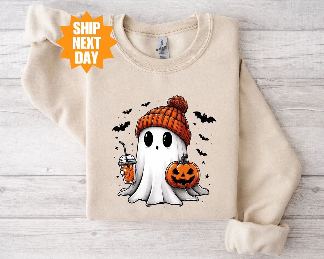 Cute Ghost Sweatshirt, Cute Spooky Coffee Sweatshirt, Womens Ghost Sweatshirt, Spooky Season, Fal... | Etsy (US)