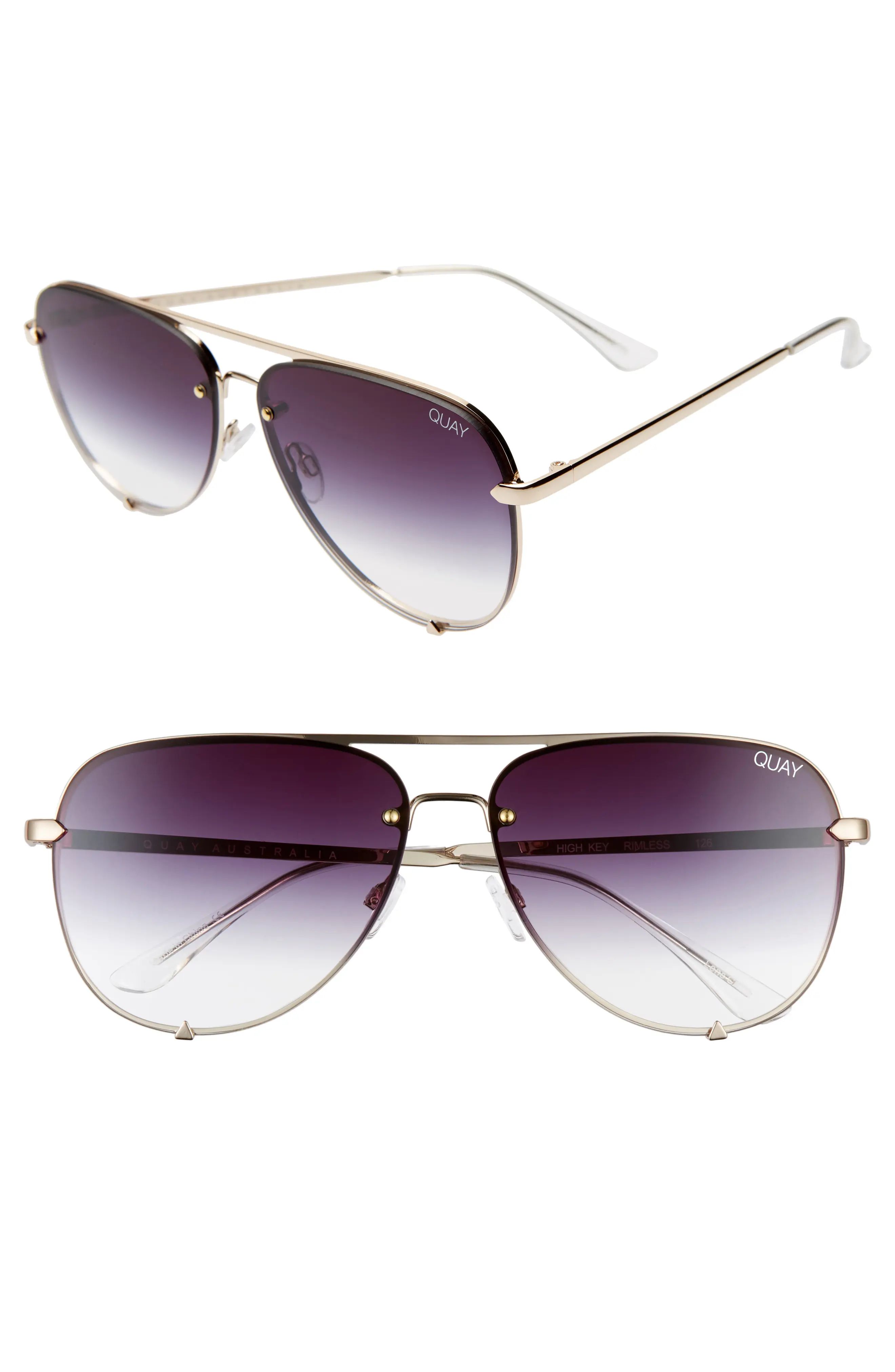 Women's Quay Australia High Key 65mm Oversize Rimless Aviator Sunglasses - Gold/ Black Fade | Nordstrom