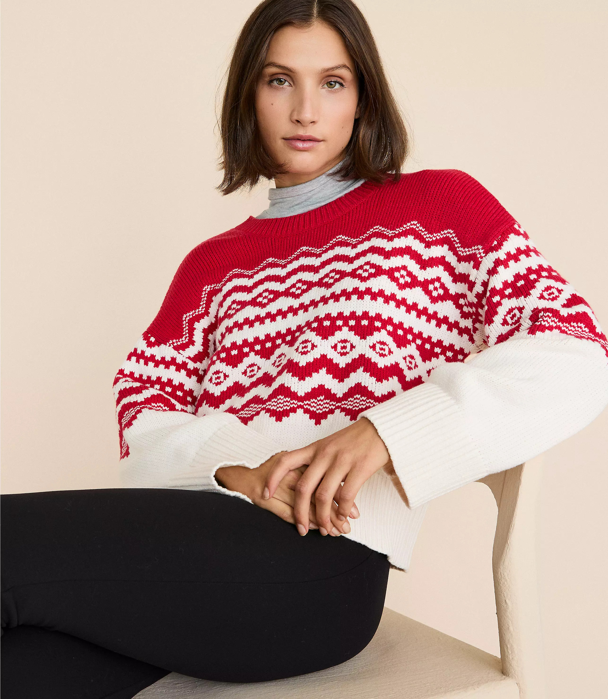 Petite Lou & Grey Colorblock Fair Isle Sweater | LOFT