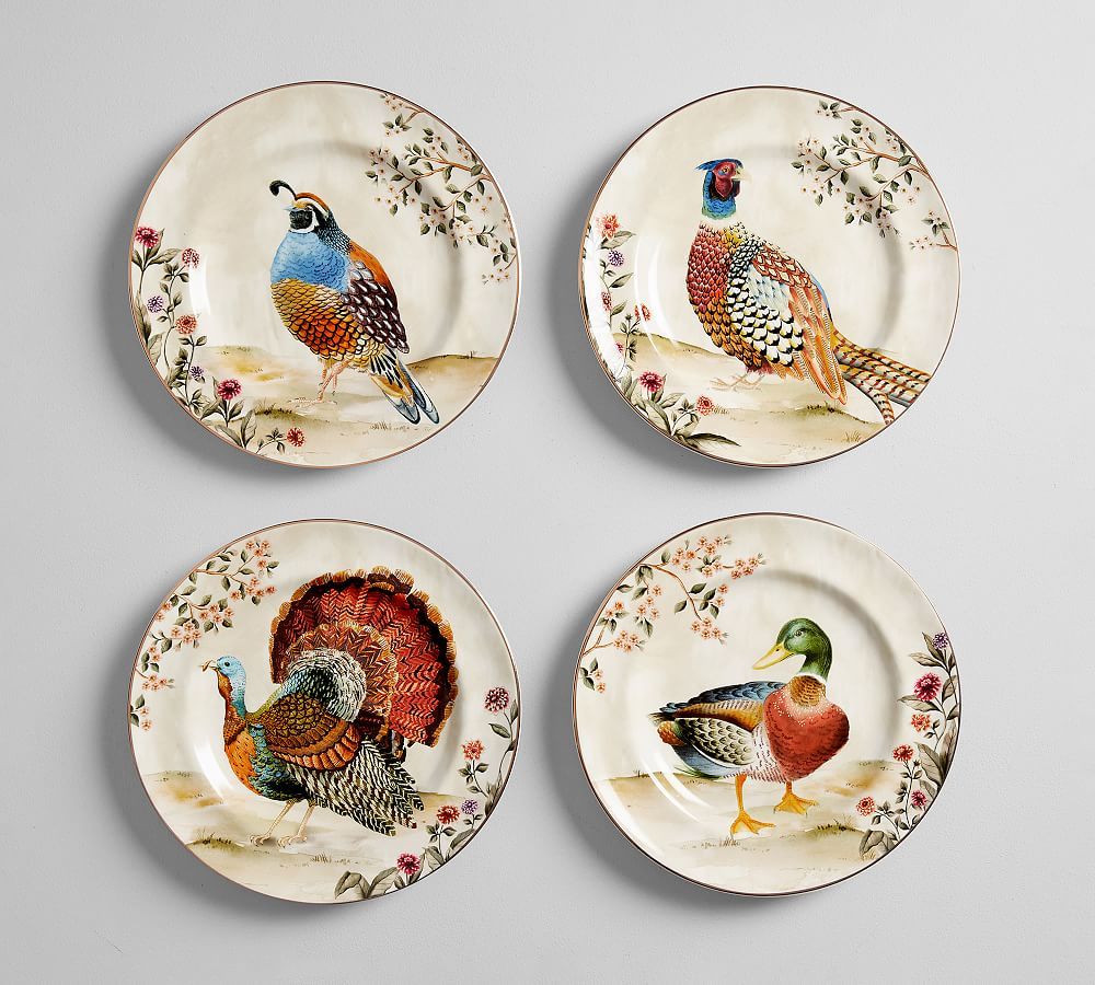 Botanical Harvest Bird Assorted Salad Plates - Set of 4 | Pottery Barn (US)