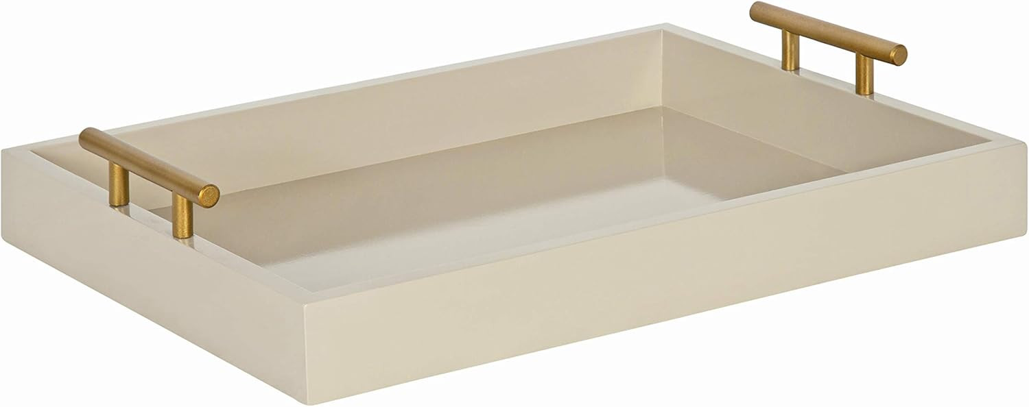 Kate and Laurel Lipton Mid Century Modern Decorative Wood Tray with Brushed Gold Metal Handles, S... | Amazon (US)