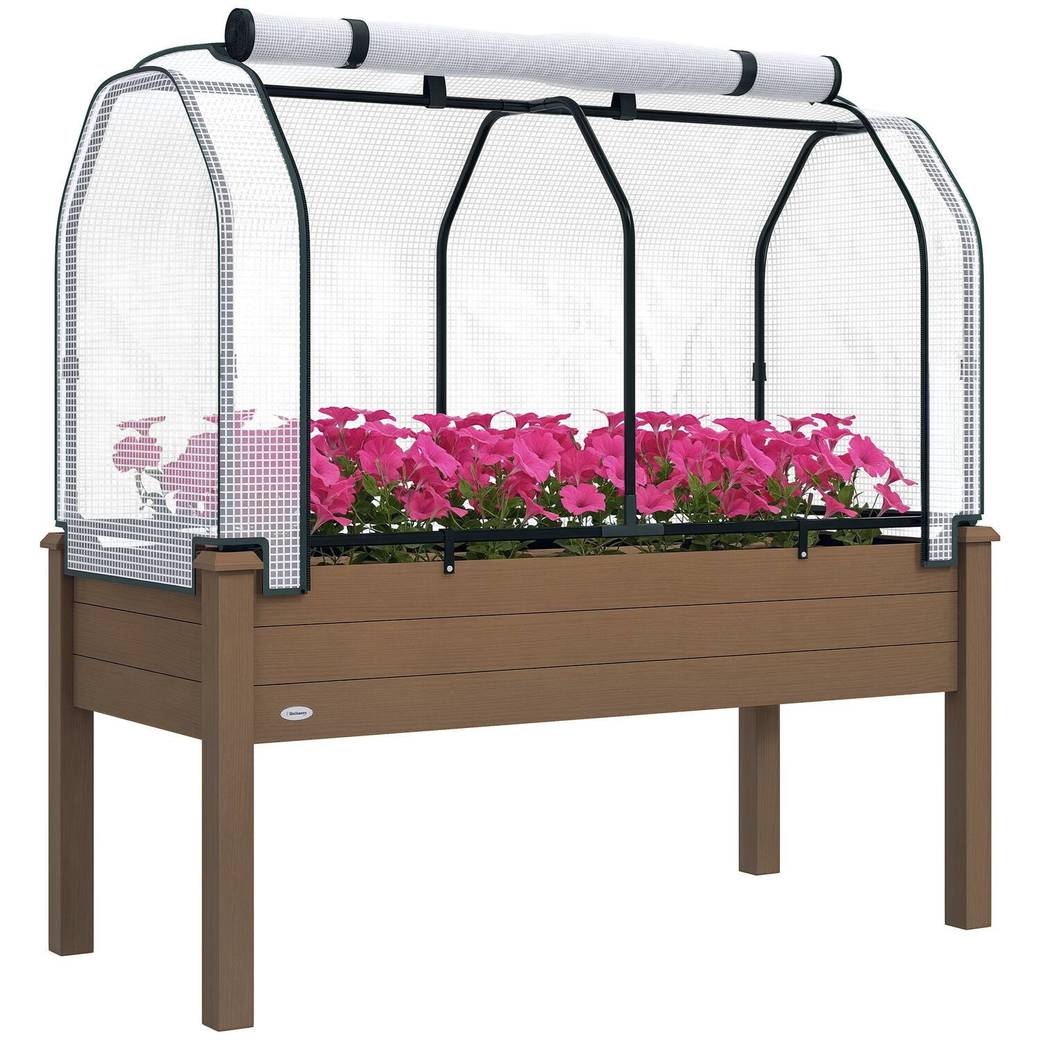 Outsunny - Garden Bed with PE Greenhouse Cover Outdoor Planter Box for Herbs and Vegetables - Brown | Best Buy U.S.