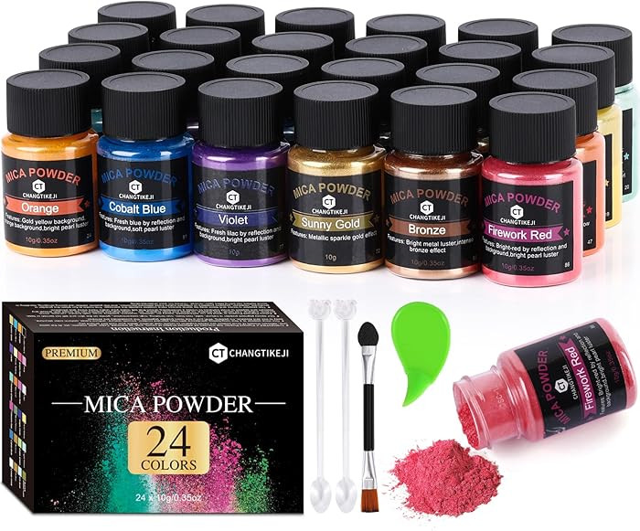 CHANGTIKEJI Mica Powder，24 Colors - 10g/Bottle of Natural Pigment Powder for Epoxy Resin，Soap... | Amazon (US)