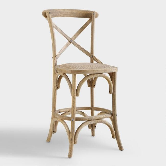 Gray Wood and Rattan Syena Counter Stool | World Market