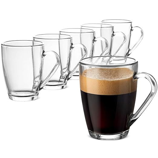 Bormioli Rocco Glass Coffee Mug Set, (6 Pack) Medium 10¾ Ounce with Convenient Handle, Tea Glass... | Amazon (US)