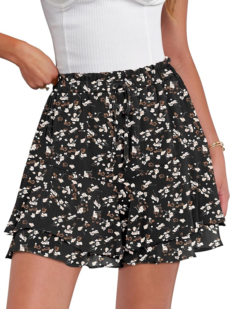 Caracilia Skorts for Women Boho Casual Beach Mini Skirts Summer Floral Ruffle Chiffon Flowy Short... | Amazon (US)