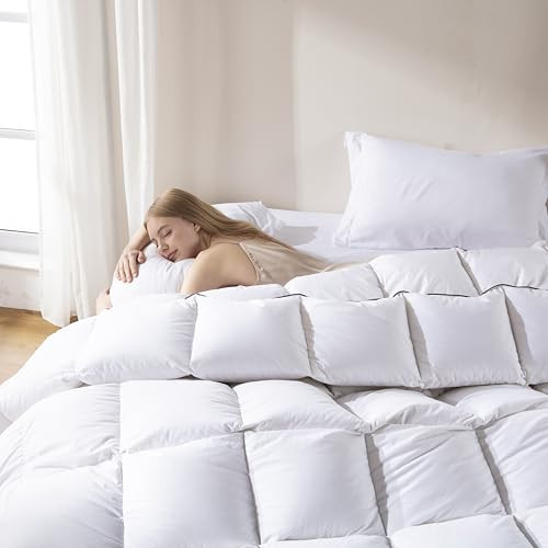 DOWNCOOL Feather Comforter King Size, White Fluffy Duvet Insert King with Ultra Soft 100% Cotton Cover, All Season Luxurious Hotel Bed Comforter with Corner Tabs, 106"x90" | Amazon (US)