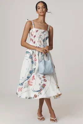 Maeve Tie-Strap Printed Midi Dress | Anthropologie (US)