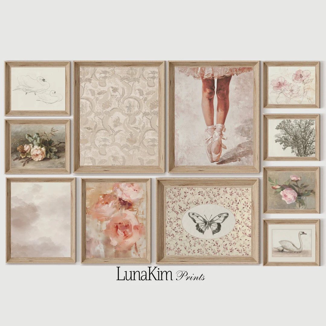 Soft Pink Vintage Neutral Nursery Gallery Wall Set of 11 Prints Rose Gift for Baby Digital Downlo... | Etsy (US)