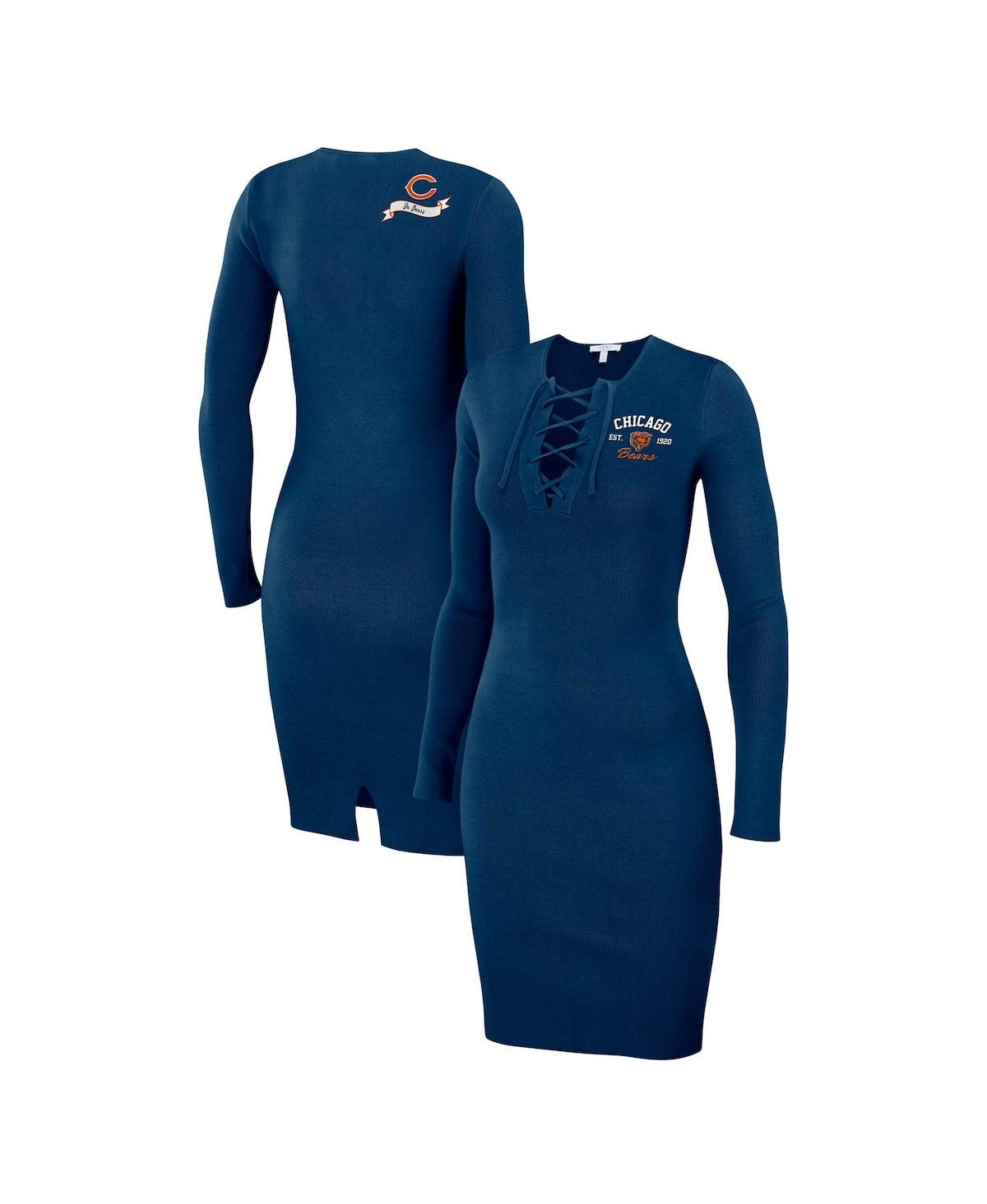 Women's Wear by Erin Andrews Navy Chicago Bears Lace Up Long Sleeve Dress - Navy | Macy's