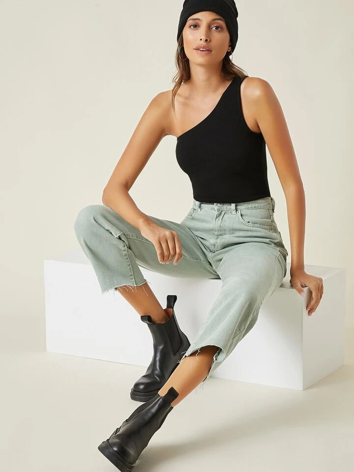 SHEIN BASICS Bodysuit algodão um ombro sólido | SHEIN