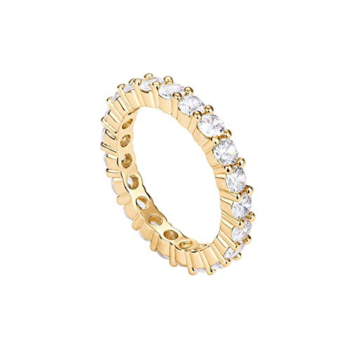 PAVOI 14K Yellow Gold Plated Cubic Zirconia Rings | 3.0mm Eternity Bands | Yellow Gold Rings for Women Size 7 | Amazon (US)