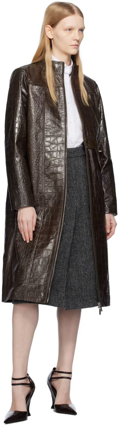 Brown Maxos Leather Coat | SSENSE